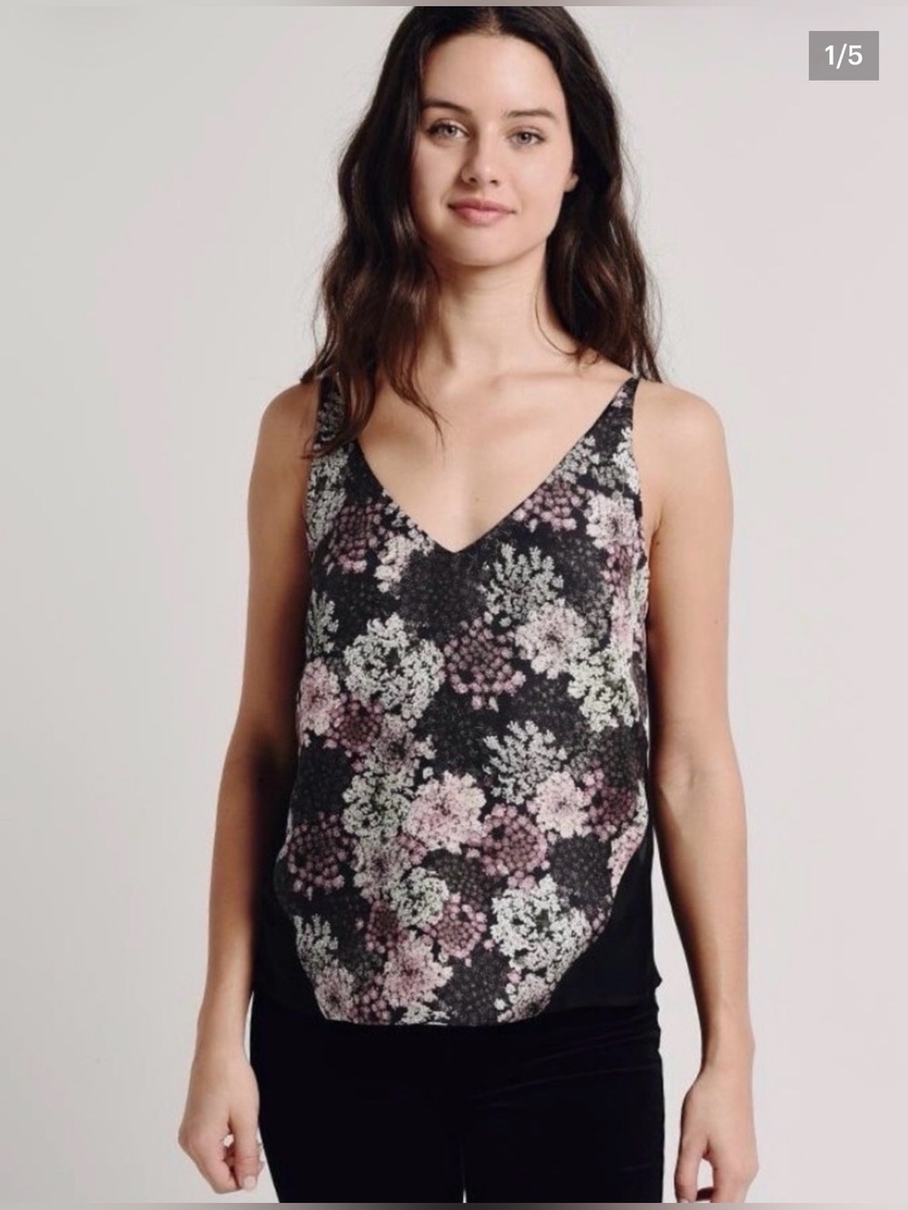 J Brand Lucy Silk Camisole Tank Top Queen Anne's Lace Floral Print Size Medium